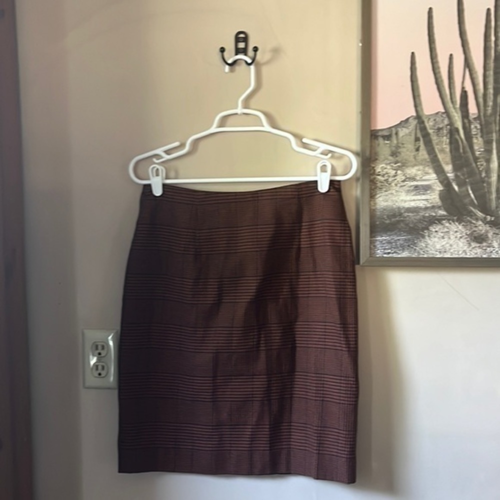 ❤️FINAL SALE❤️ Rebecca Moses Copper Houndstooth Plaid Pencil Skirt Size 10